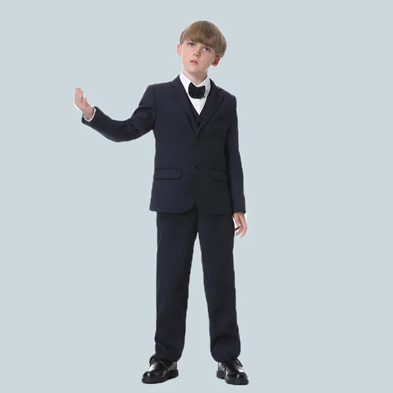 Spring Autumn Formal Boys Suits for Weddings Children Party Host Costume 3Pcs Blue Blazer Vest Pants Wholesale Clothing