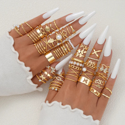 Women's 58PCS Vintage Ring Set — Heart Snake Butterfly Gold Plated Jewelry Gift — view 1 of jewelry