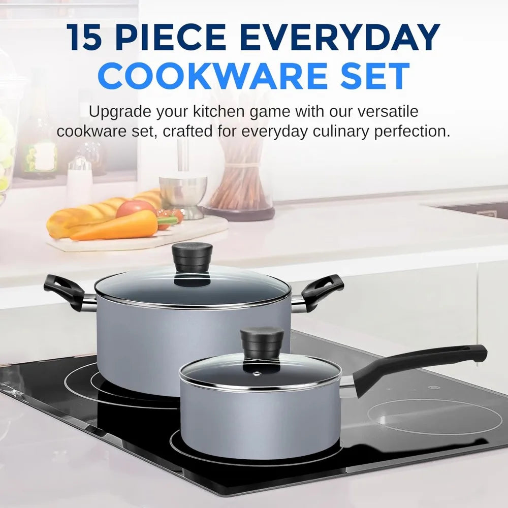 Piece Non-Stick Cookware Set – Black Kitchen Pots & Pans with Heat-Resistant Coating