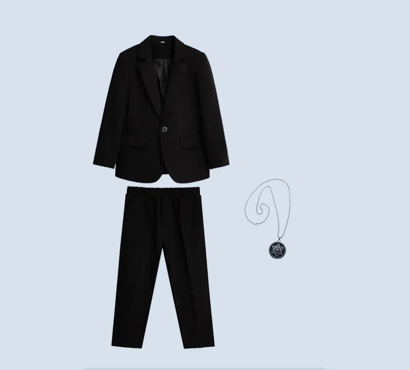 Kids Solid Blazer Jacket Pants Suits Boys Tuxedo Formal Dress Clothes Sets Children Fashion British Costume Teenage Leisure Suit