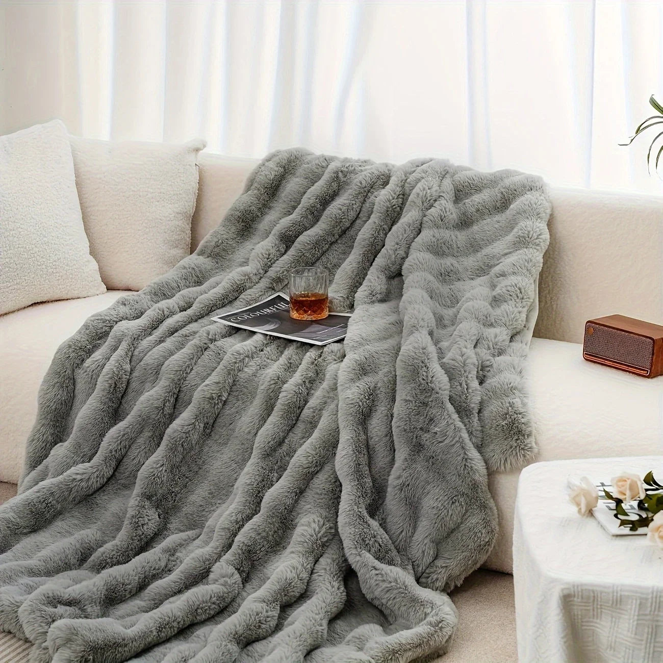 Faux Rabbit Fleece Throw Blanket — Cozy Warm Soft Sofa & Bedroom Blanket — view 7 of cushion covers & pillow cases
