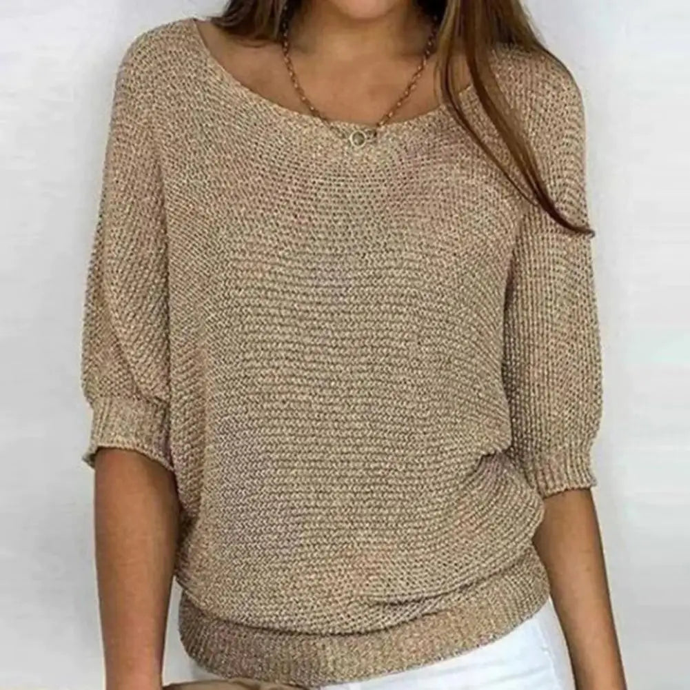 Warm Comfortable Sweater Stylish Women's Knitwear Loose Fit Pullover Tops with 3/4 Sleeves for Autumn Winter