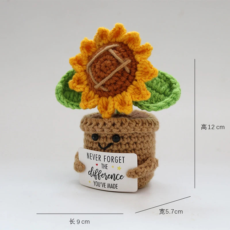 Home Decor Crochet Sunflower in Pot — Hand-Knitted Faux Flower Graduation Gift & Shelf Accent — view 7 of home decor