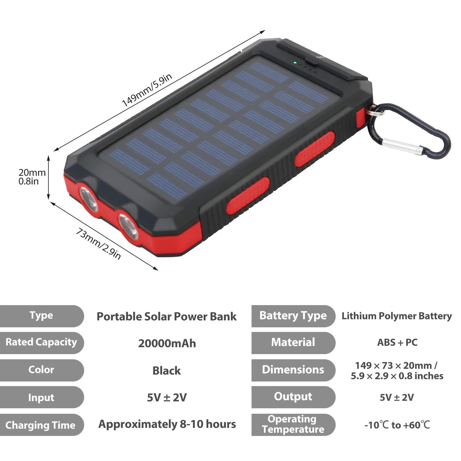 20,000mAh Solar Power Bank Waterproof — Compass Flashlight SOS Outdoor — view 12 of power banks