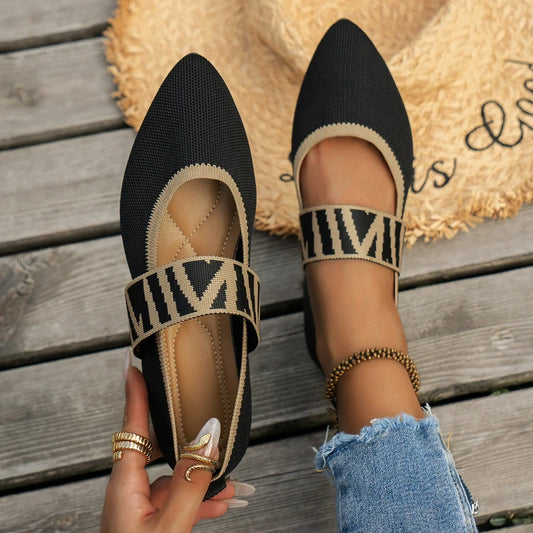 Flats & Ballet — Knitted Pointed-Toe Ballet Flats, Low-Heel Elegant Breathable Sneakers — view 1 of flats & ballet