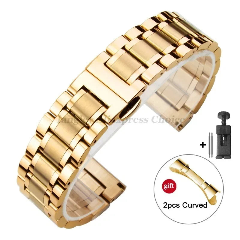 Curved-End Stainless Steel Watch Strap — Universal 12/13/14/15/16/17/18/19/20/21/22mm Band — view 12 of watch straps