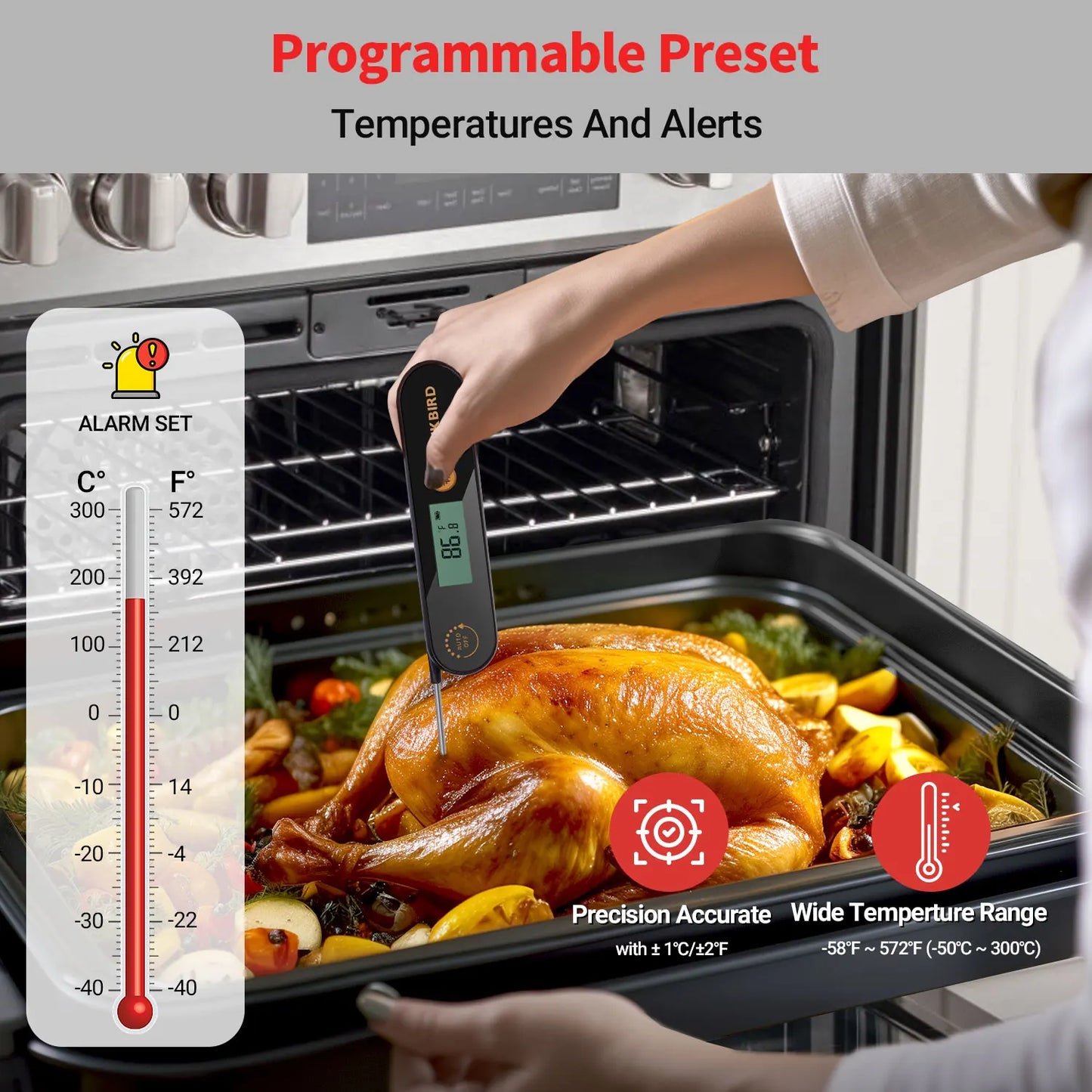 INKBIRD Waterproof Digital Meat Thermometer – Instant-Read Folding BBQ Thermometer with Backlight