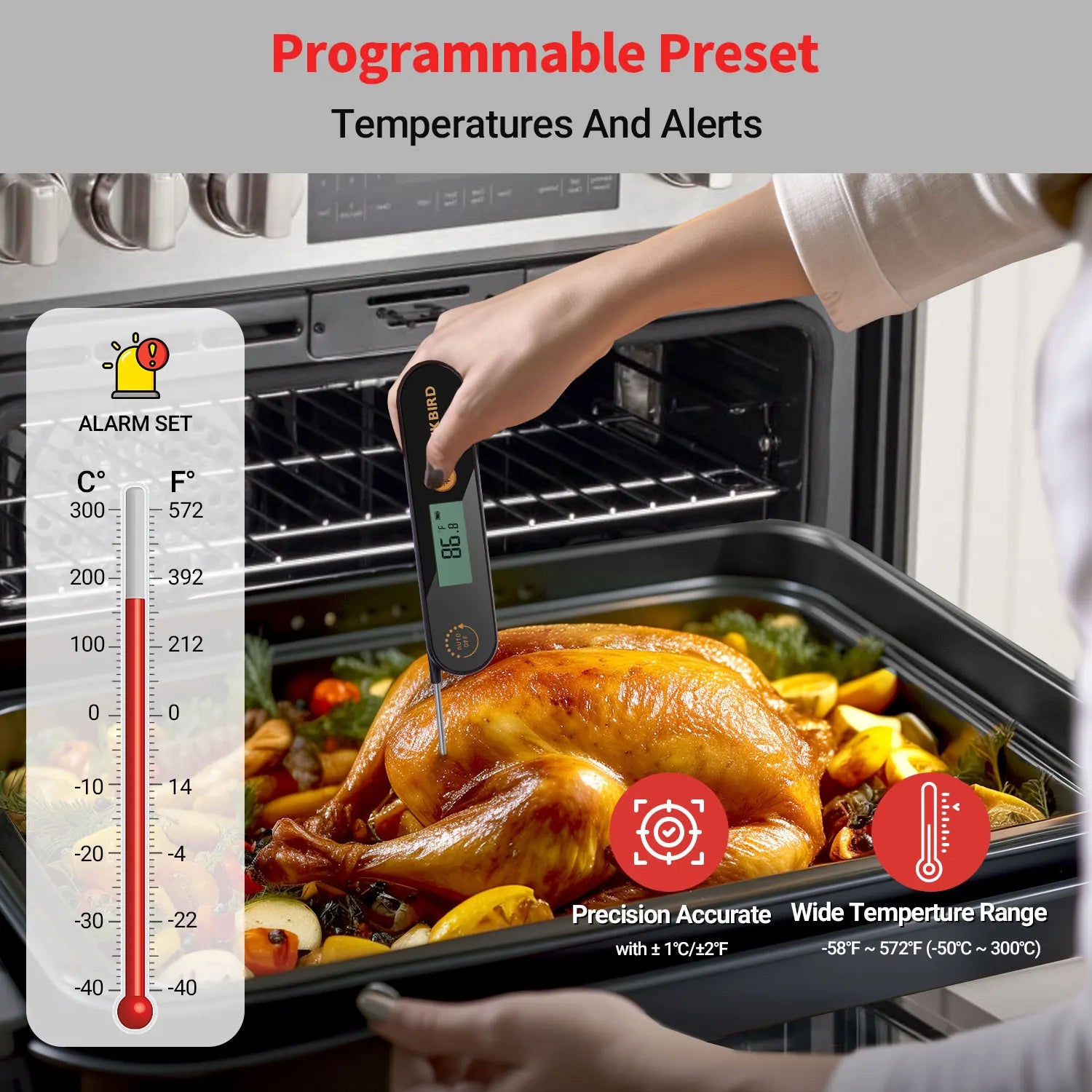 INKBIRD Waterproof Digital Meat Thermometer – Instant-Read Folding BBQ Thermometer with Backlight