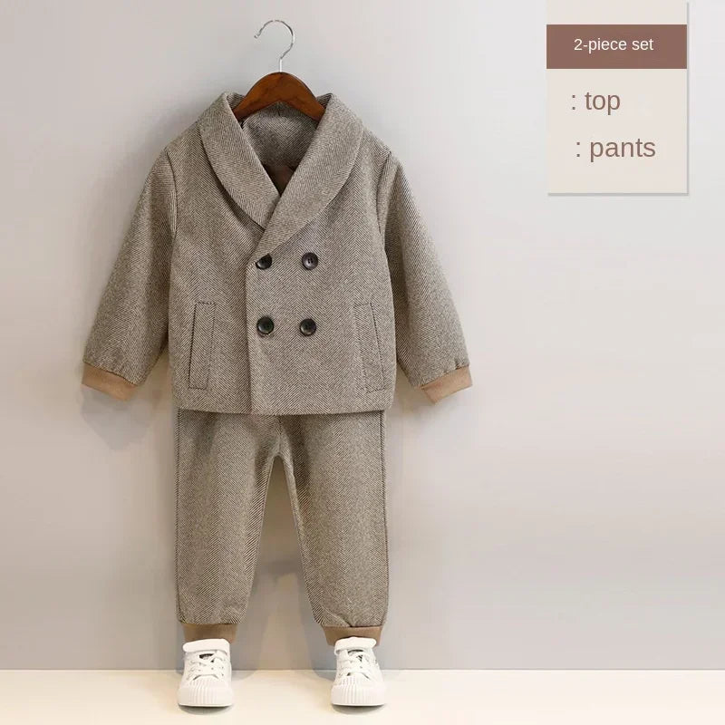 Boys’ Korean Style Double-Breasted Blazer Suit – Casual Birthday & School Outfit (Ages 1–12)