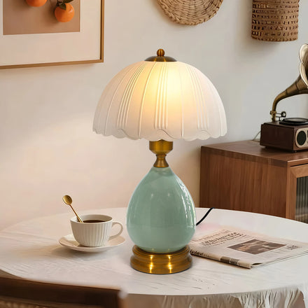 Chinese Green Ceramic Table Lamp &mdash; 16 in Vintage Bedside Lamp with 3-Color Dimmable LED — view 1 of lighting