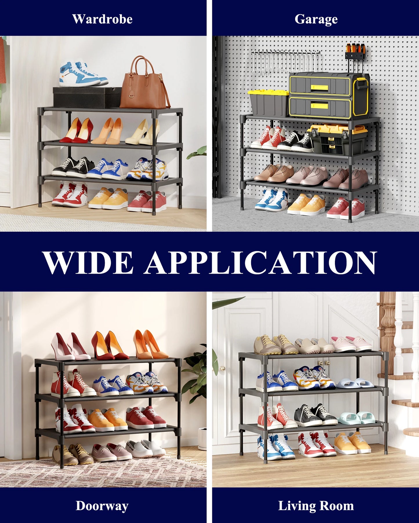 3-Tier Non-Woven Shoe Rack, Closet Storage Shelf Organizer — product photo 6
