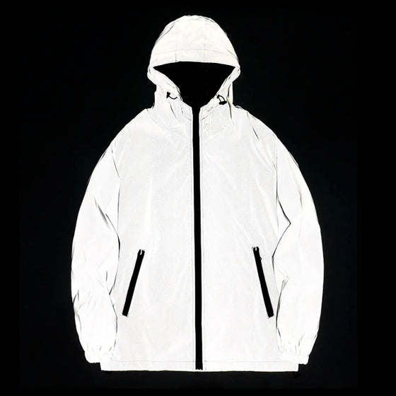Men's reflective hooded windbreaker jacket for running and cycling at night