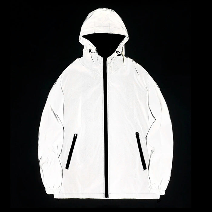 Men's reflective hooded windbreaker jacket for running and cycling at night