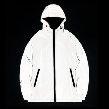 Men's reflective hooded windbreaker jacket for running and cycling at night