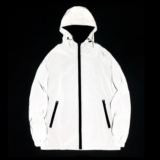 Men's reflective hooded windbreaker jacket for running and cycling at night