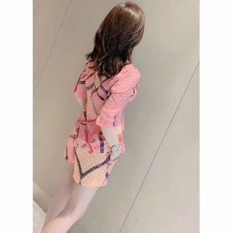 Korean Fashion Style Slim Fit Set for Women 2023 Summer New Arrival Temperament Print Slim Fit Suit Shorts Two Piece Sets