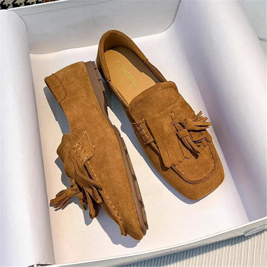 Flats & Ballet — Fringed Square-Toe Ballet Flats, Comfort Walking Driving Loafers — view 2 of flats & ballet