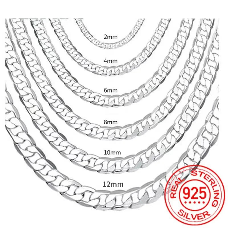 Men's 925 Sterling Silver Cuban Link Chain Necklace — 2-12mm Face Chain Jewelry — view 5 of jewelry