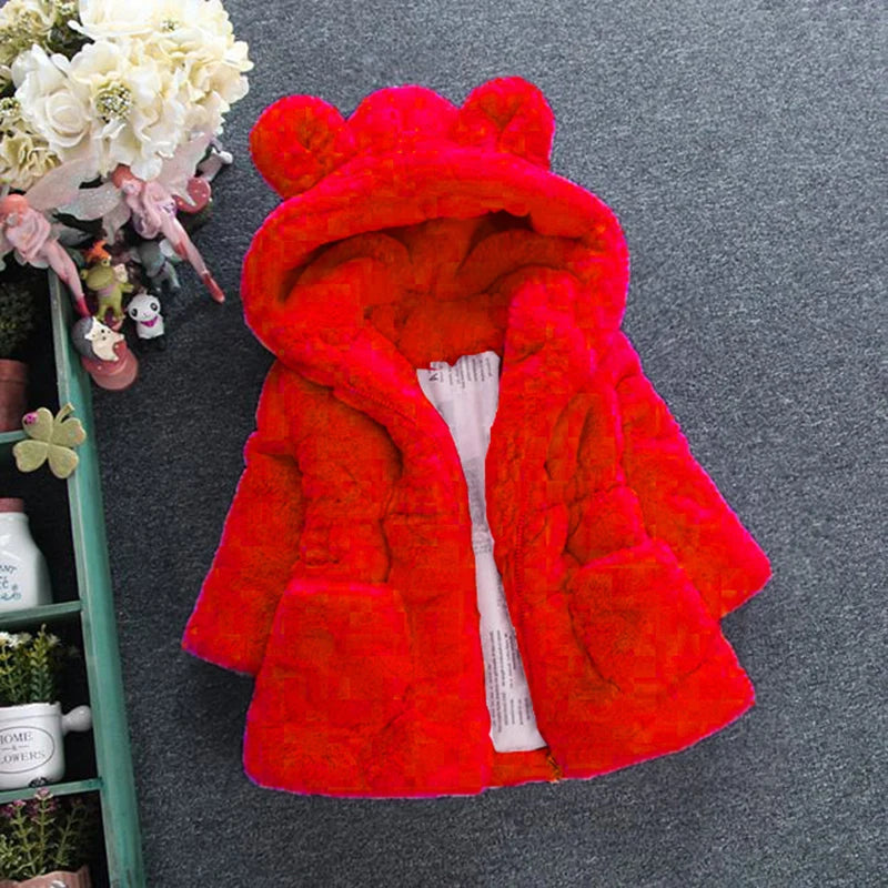 Winter Baby Girls Clothes Faux Fur Coat Fleece Jacket Warm Snowsuit Hooded Parka