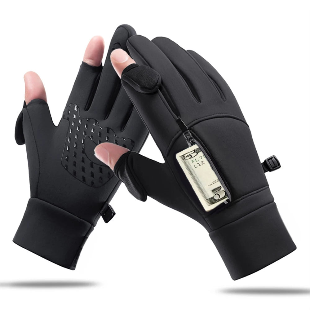 Winter Flip-Over Two-Finger Gloves — Windproof Touchscreen Cycling Ski Fishing Gloves — view 1 of gloves