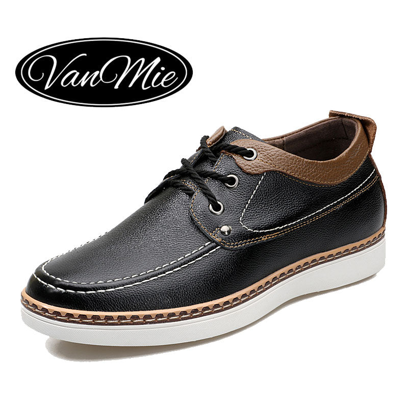 Vanmie Casual Men Shoes Genuine Leather Black Men Shoes