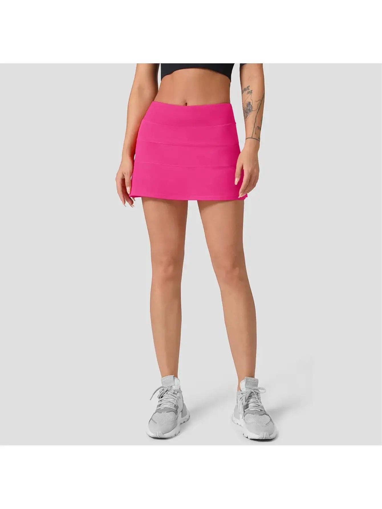 Tennis Golf Skort — High-Waist with Inner Shorts in Bright Pink — back view
