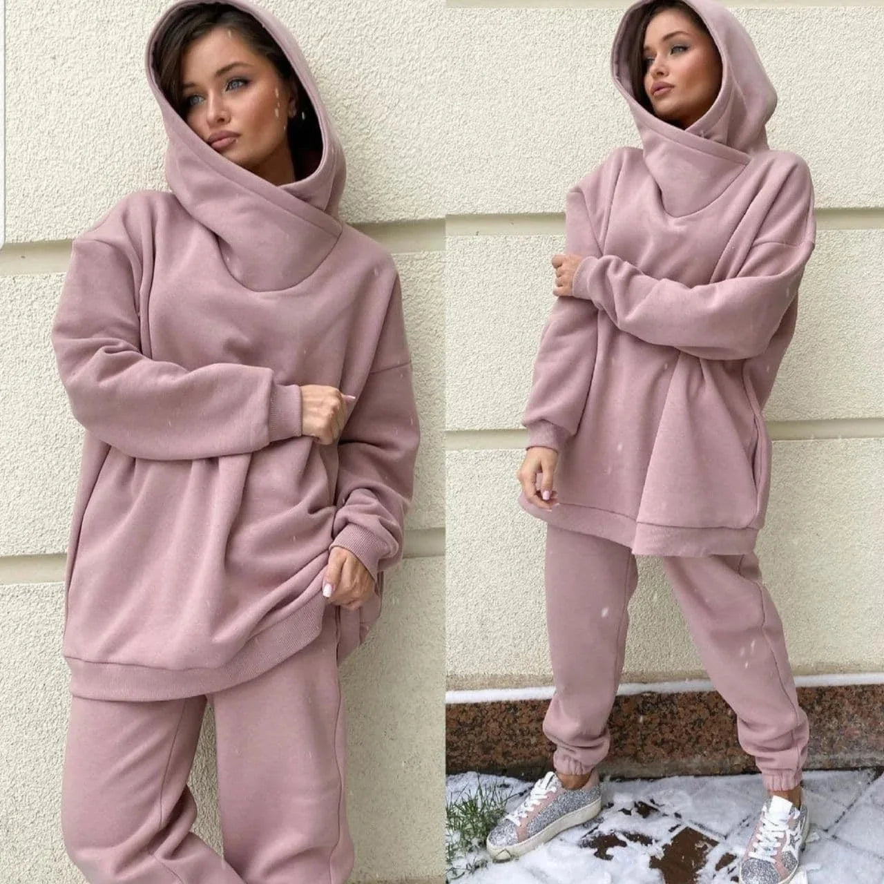 Winter Hooded Tracksuit &mdash; Women&rsquo;s Two-Piece Solid Long-Sleeve Running Sports Suit — view 1 of tracksuits