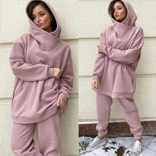 Winter Hooded Tracksuit &mdash; Women&rsquo;s Two-Piece Solid Long-Sleeve Running Sports Suit — view 1 of tracksuits