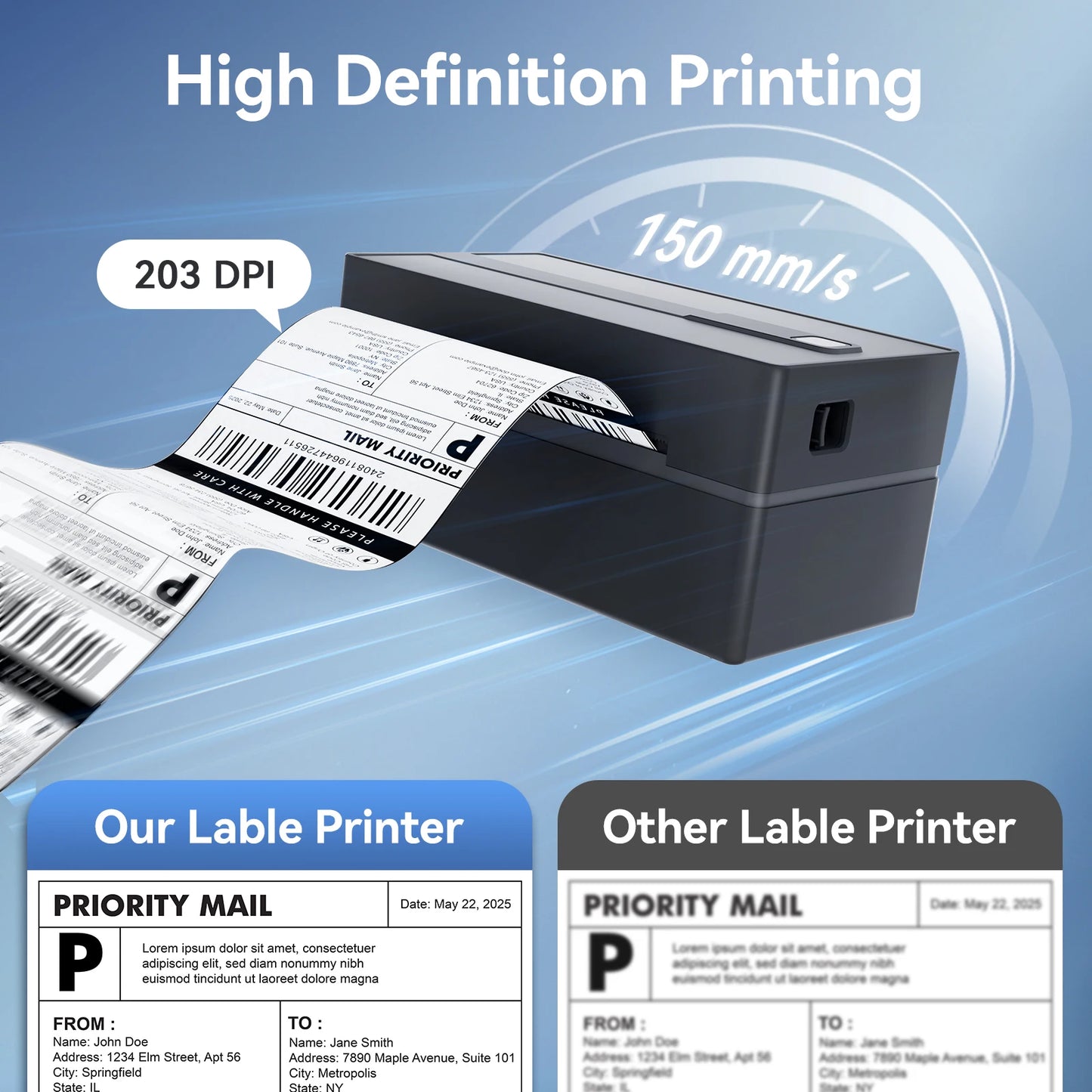 Portable Thermal Label Printer 4x6 (203DPI) – No Ink Bluetooth/USB Shipping Label Maker