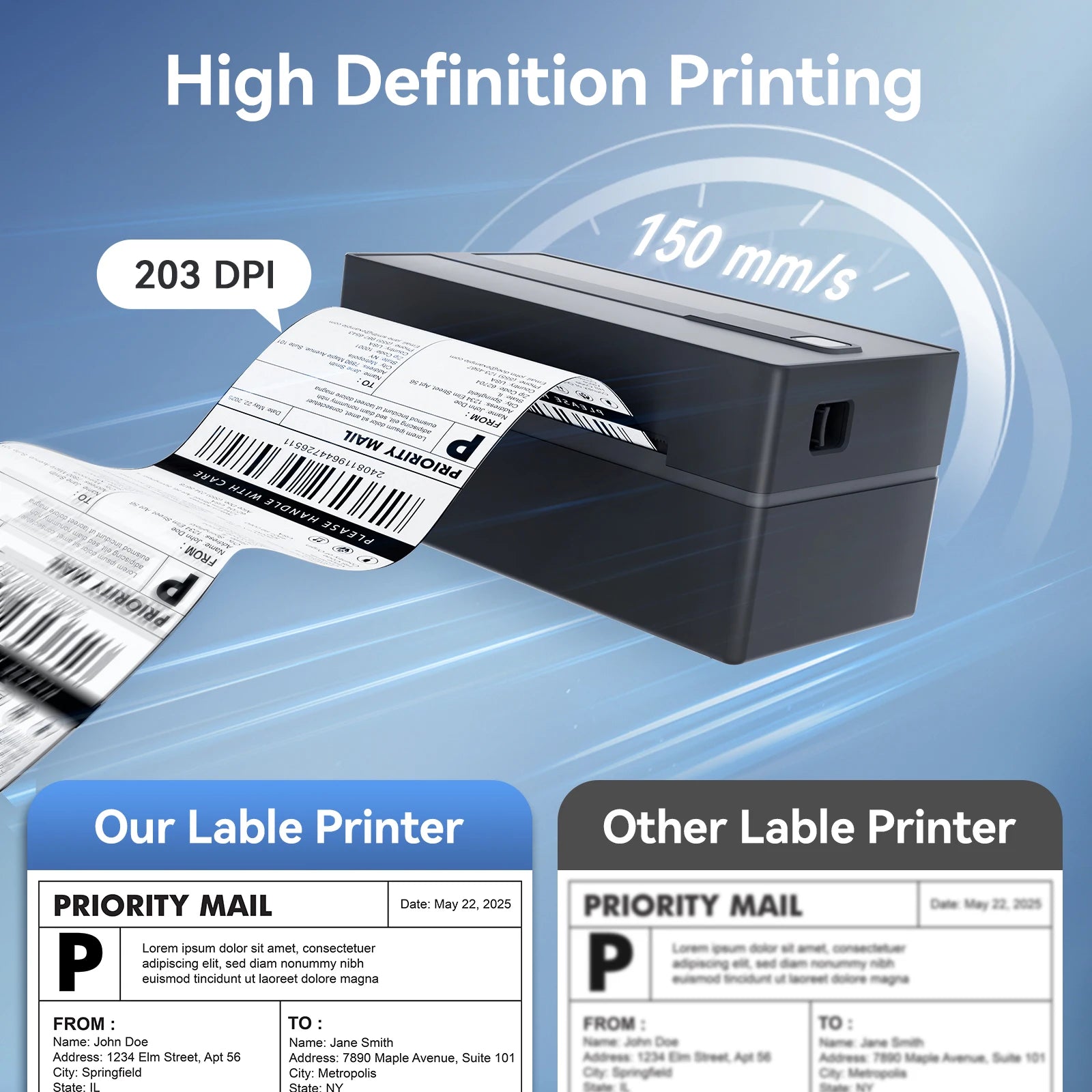 Portable Thermal Label Printer 4x6 (203DPI) – No Ink Bluetooth/USB Shipping Label Maker