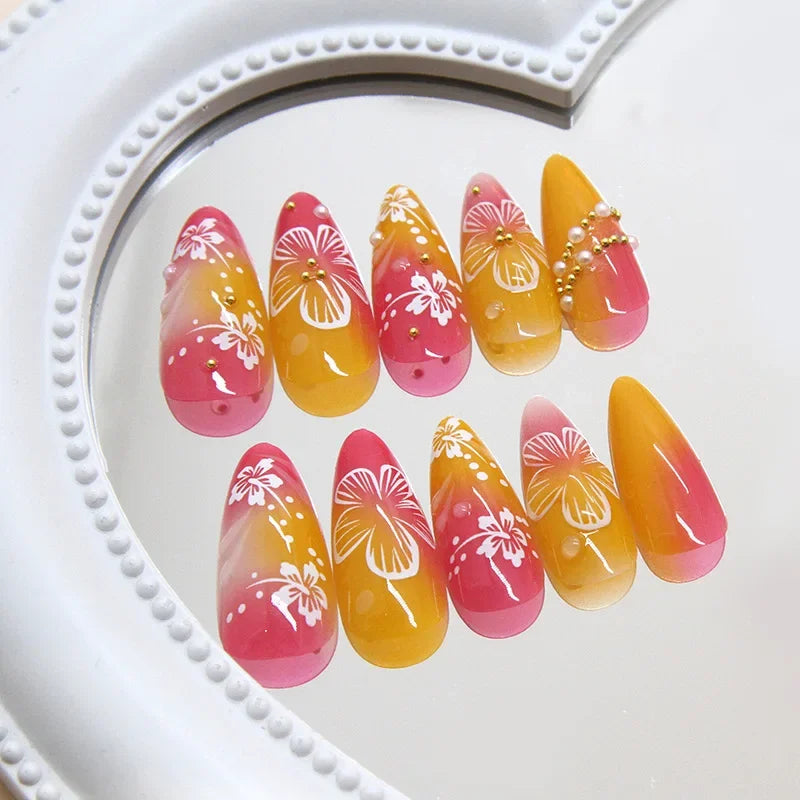 24PCS Random Press-On Nails – Full-Cover Almond Shape Instagram-Style False Nails