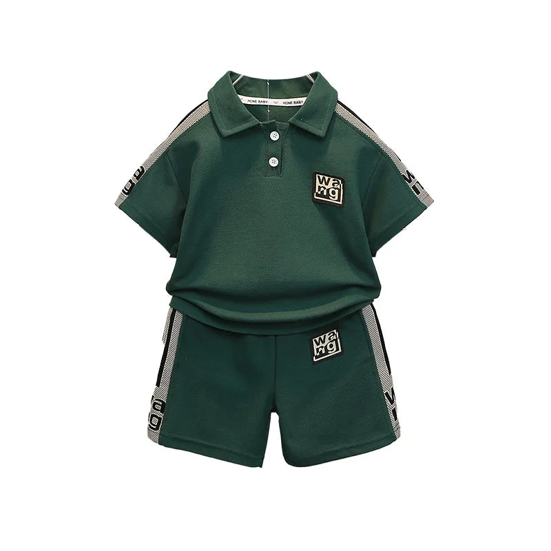 New Kids Letter Print Polo T-shirt Shorts 2Pcs/Sets New Fashion Baby Boys Girl Clothing Children Tracksuits 0-5 Years