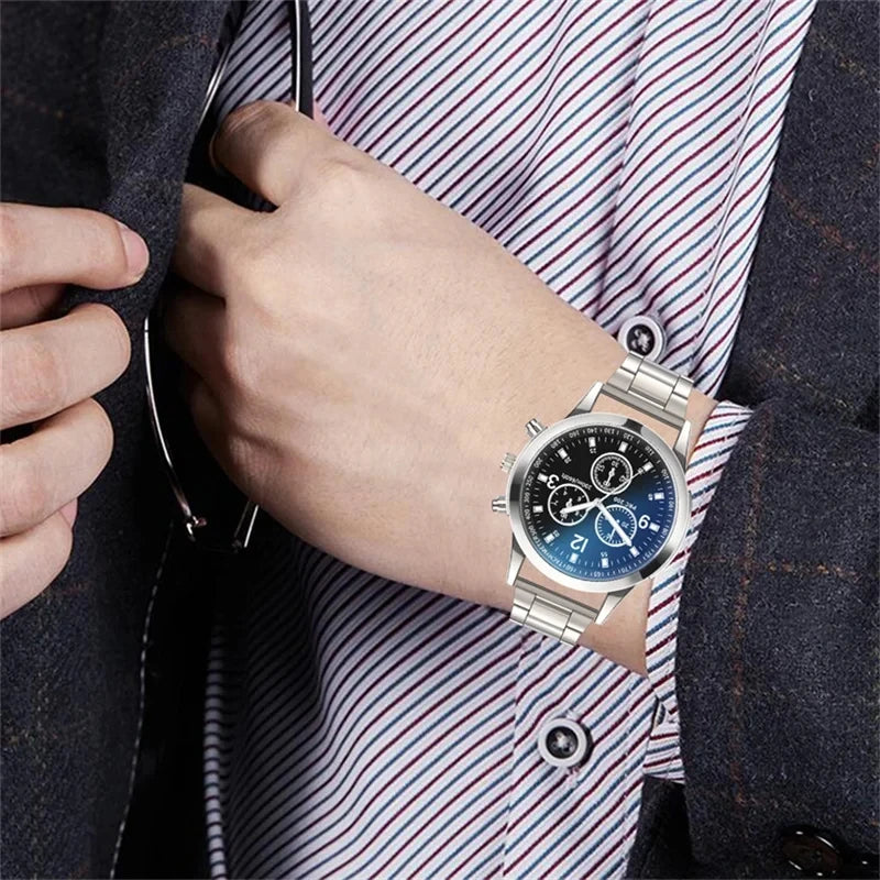 Men's Stainless Steel Luxury Quartz Watch — Fashion Business Casual Wristwatch — view 4 of watches