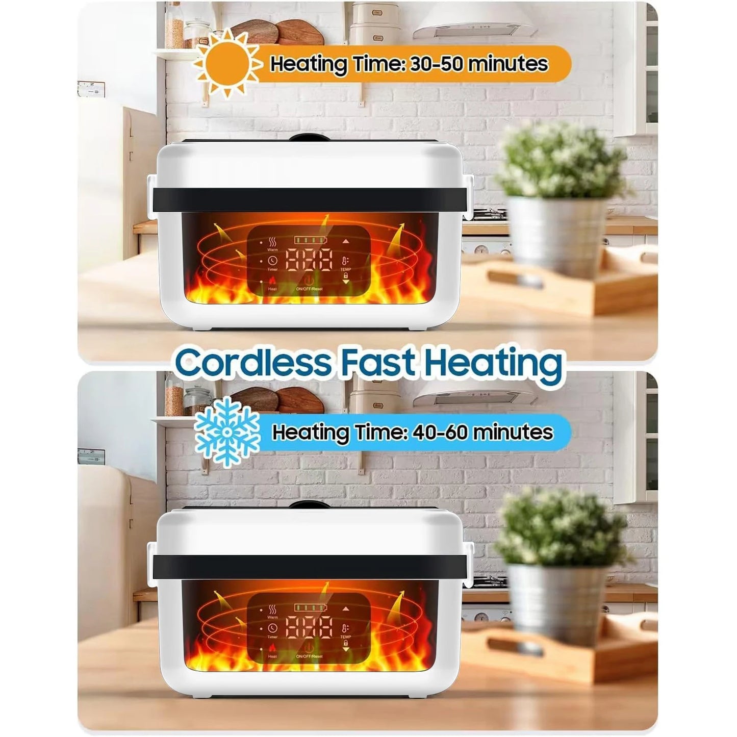 8000mAh Rechargeable Heated Lunch Box 1L Portable Electric Food Warmer with Timer Stainless Steel Container — view 6 of food storage