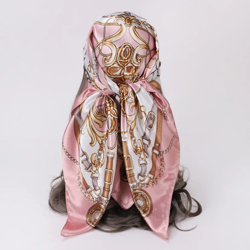 Square Satin Scarf for Women, 90 x 90 cm Printed Head Wrap — view 3 of scarves