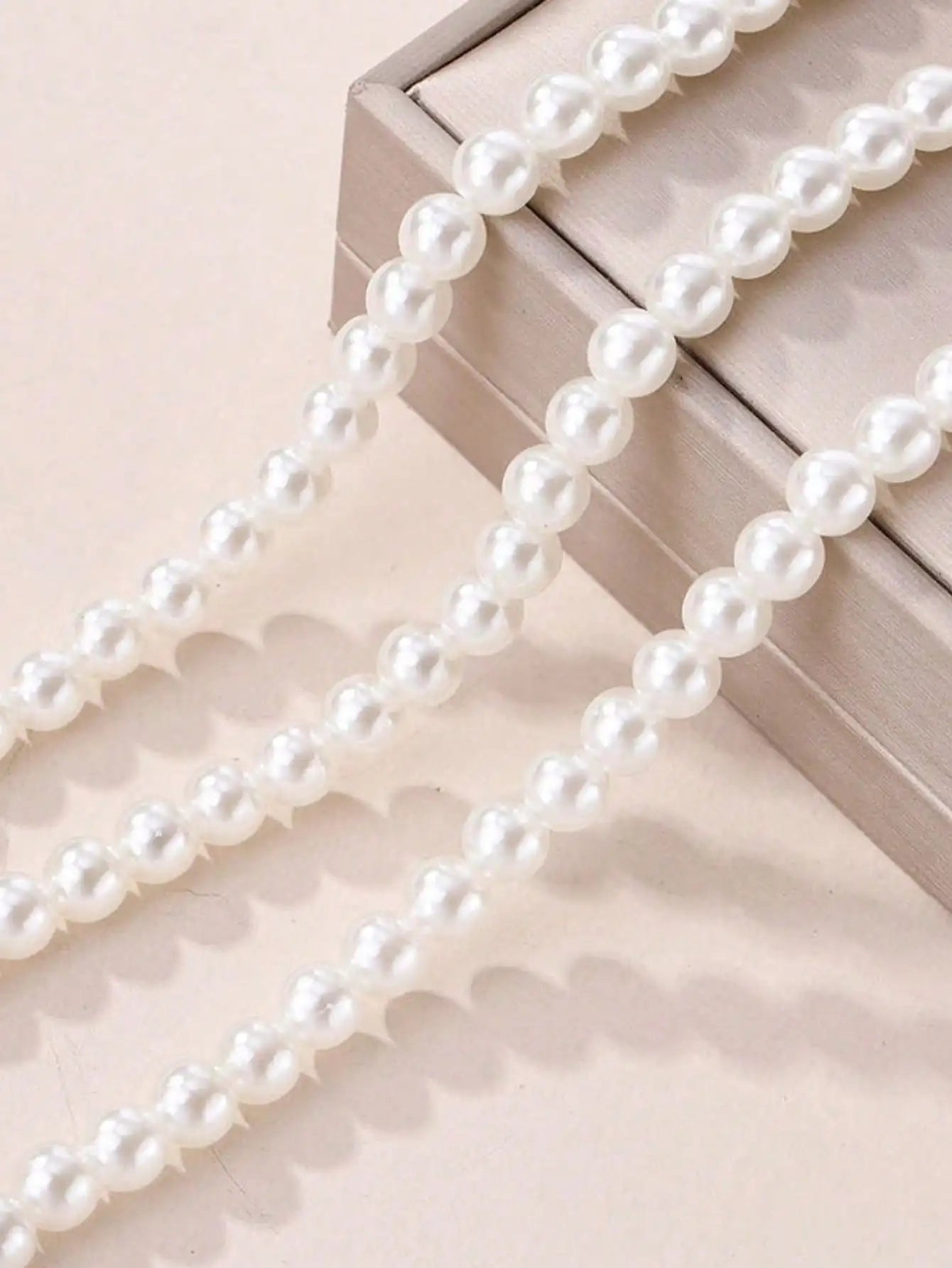 Pearl 3-Strand Layered Necklace — Silver-Tone Clasp Faux Pearl Statement for Women — view 4 of necklaces
