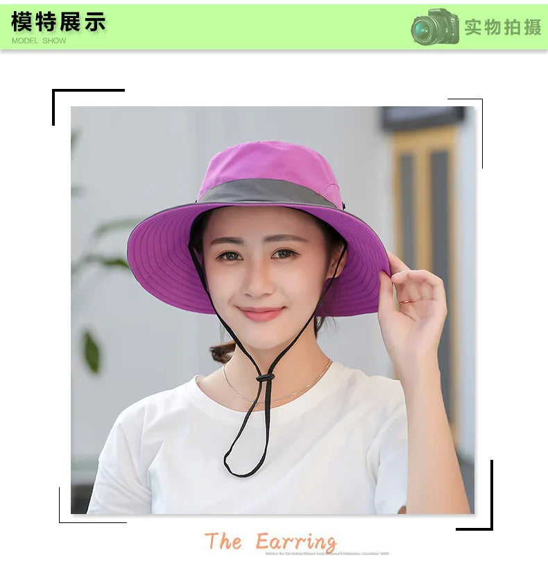 Child-Parents Fishing Hat Girls Outdoor UV Protection Bucket Hat Women's Panama Summer Wide Brim Bob Hiking Sun Hat for Woman