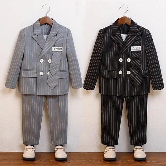 Boys Suits for Weddings Handsome Striped Kids Birthday Blazer Set Formal Children School Host Piano Performance Costumes 4 6 8 Y