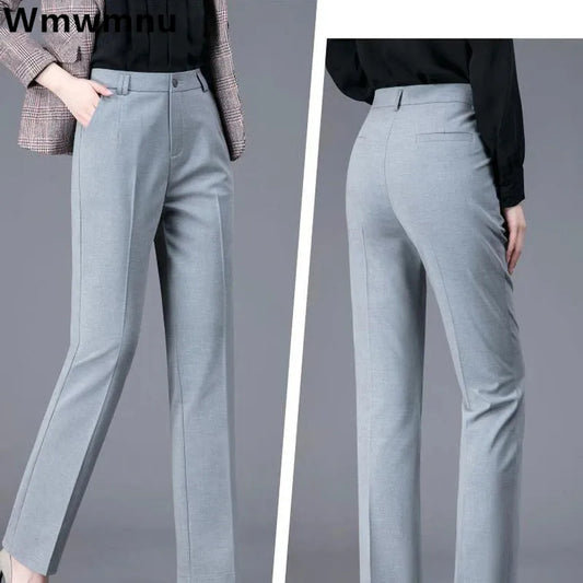 Elegant Slim Fit Office Ol Suit Pants Women Classic High Waist Straight Trousers Business Vintage