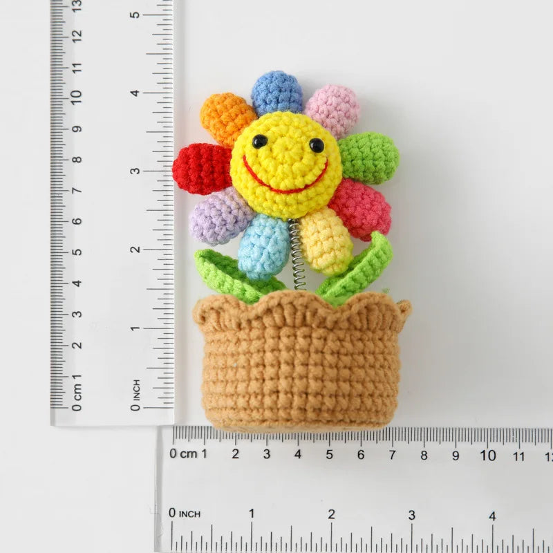 Home Decor Crochet Sunflower in Pot — Hand-Knitted Faux Flower Graduation Gift & Shelf Accent — view 2 of home decor