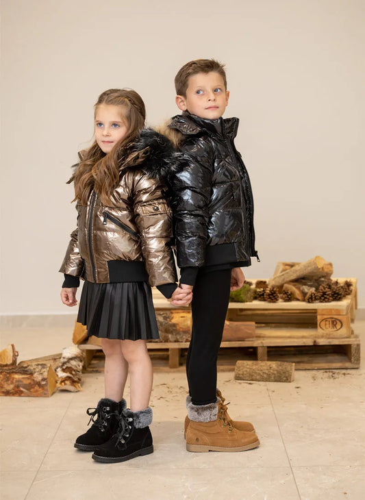 AS Kids' Winter Down Jacket – Bomber Design Coat with Natural Fur