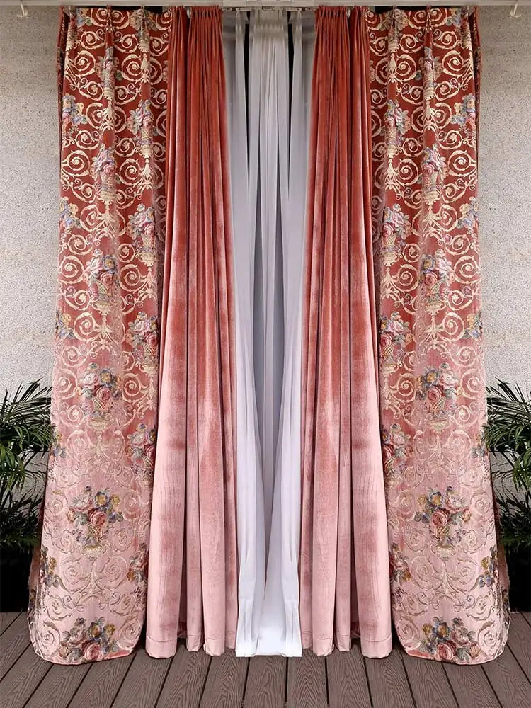 Palace Water Red Embroidered Velvet Curtains – Luxury Custom Drapes for Living Room & Bedroom