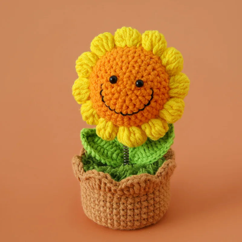 Home Decor Crochet Sunflower in Pot — Hand-Knitted Faux Flower Graduation Gift & Shelf Accent — view 5 of home decor