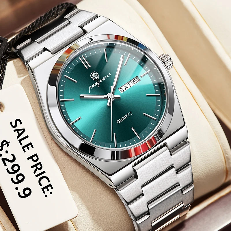 PAAZOMU Men's Chronograph Watch — Stainless Steel Waterproof Luminous Quartz Wristwatch — view 6 of watches