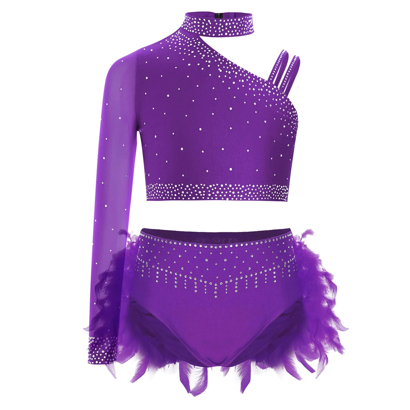 Kids Girls Ballet Dance Set - Rhinestone Top & Skirt Performance Costume — view 9 of dance costumes