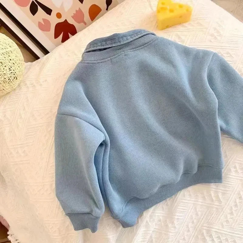 Winnie the Pooh Baby Boys Girls Long Sleeve Sweatshirt 2024 Autumn Children Clothing Cartoon Loose Lapel Pullover Base Shirt Top