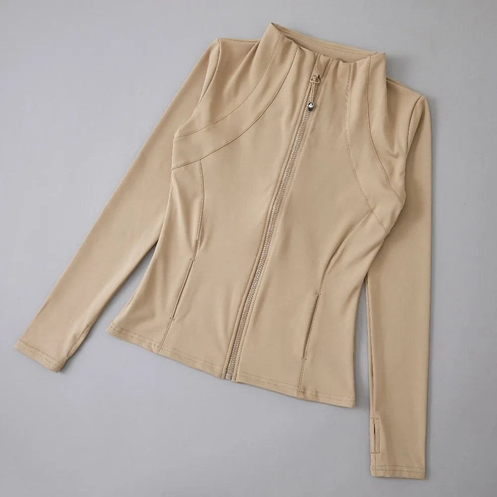 Women’s Full-Zip Yoga Jacket — Spandex Long-Sleeve Top with Thumb Holes