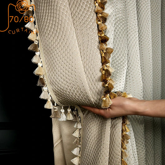 High End Customized Snakeskin Texture Cream White Jacquard Curtains for Living Room Bedroom French Window Balcony Villa