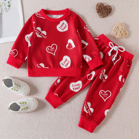 Toddler Girls Valentine's Day Long Sleeve Hearts Printed T Shirt Pullover Tops Pants