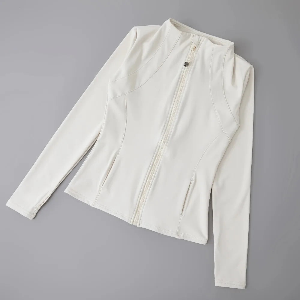 Women’s Full-Zip Yoga Jacket — Spandex Long-Sleeve Top with Thumb Holes